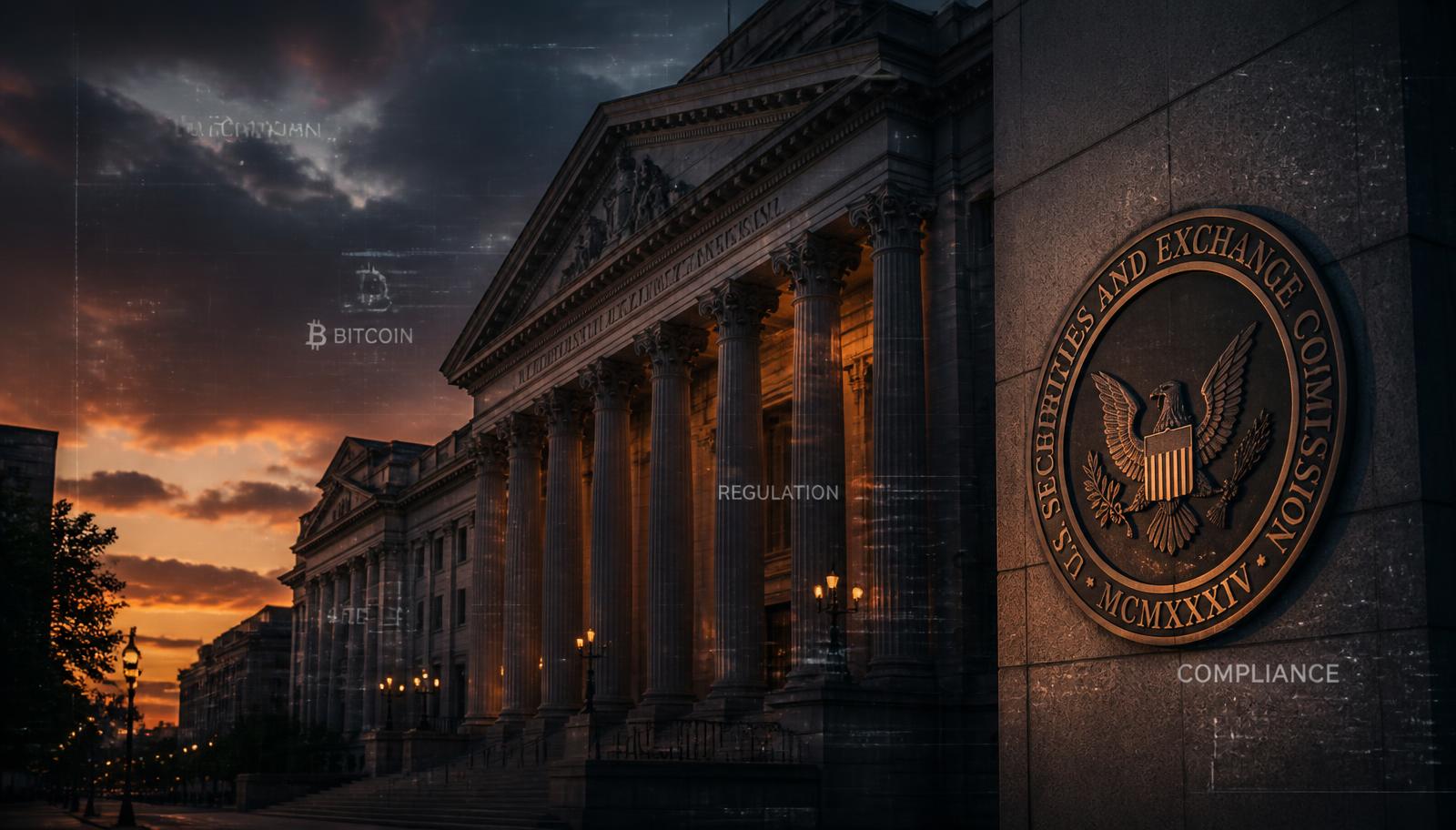 A neoclassical financial regulator building at dusk